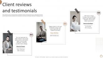 Home Furnishing Company Profile Client Reviews And Testimonials Ppt Slides Infographic Template