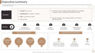 Home Furnishing Company Profile Executive Summary Ppt Slides Introduction