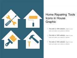 Home repairing tools icons in house graphic