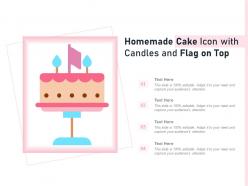 Homemade cake icon with candles and flag on top