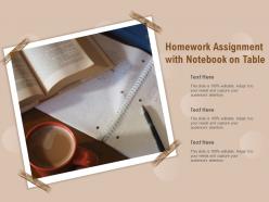 Homework assignment with notebook on table