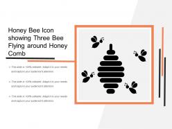 Honey bee icon showing three bee flying around honey comb