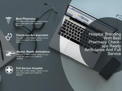 Hospital branding with best pharmacy check ups ready ambulance and full service