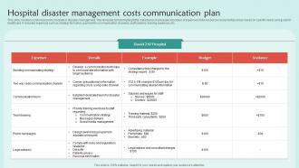 Hospital Disaster Management Costs Communication Plan