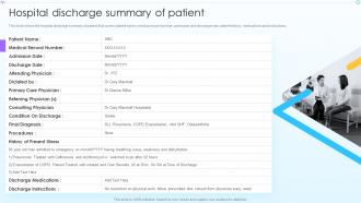 Hospital Discharge Summary Of Patient Advancement In Hospital Management System