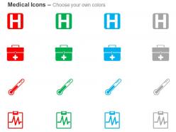 Hospital symbol medical bag thermometer ecg report ppt icons graphics