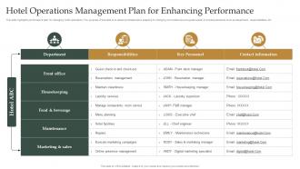 Hotel Operations Management Plan For Enhancing Performance