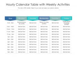 Hourly Calendar Table With Weekly Activities