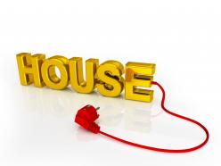 House Graphic With Red Plug Stock Photo