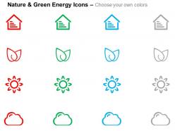 House leaves sun cloud four nature energy symbols ppt icons graphics