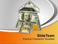 House made with dollar bills golden key powerpoint templates ppt themes and graphics 0213