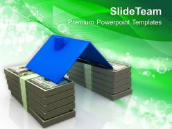 House roof on stack of money real estate powerpoint templates ppt themes and graphics 0113