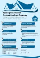 Housing construction contract one page summary presentation report infographic ppt pdf document