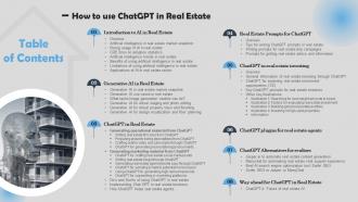 How To Use Chat GPT In Real Estate Table Of Contents ChatGPT SS