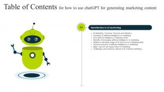 How To Use Chatgpt For Generating Marketing Content Table Of Contents AI SS V