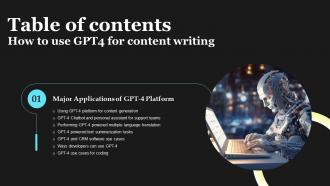 How To Use GPT4 For Content Writing Table Of Contents ChatGPT SS V