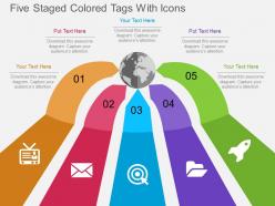 Hp five staged colored tags with icons flat powerpoint design