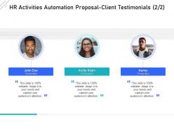 HR Activities Automation Proposal Client Testimonials Ppt Powerpoint Presentation Design