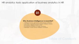 HR Analytics Tools Application Of Business Analytics In HR Table Of Contents