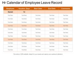 Hr calendar of employee leave record