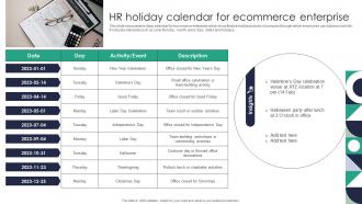HR Holiday Calendar For Ecommerce Enterprise