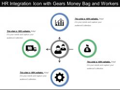 Hr integration icon with gears money bag and workers