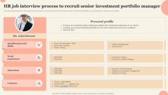 HR Job Interview Process To Recruit Senior Investment Portfolio Manager