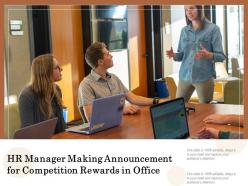 Hr manager making announcement for competition rewards in office