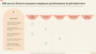 HR Survey Form To Measure Employee Performance In Job Interview
