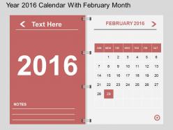 Hr year 2016 calendar with february month flat powerpoint design