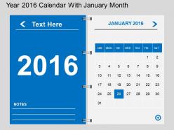 Hs year 2016 calendar with january month flat powerpoint design