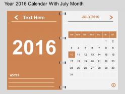 Ht Year 2016 Calendar With July Month Flat Powerpoint Design