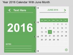 Hu Year 2016 Calendar With June Month Flat Powerpoint Design