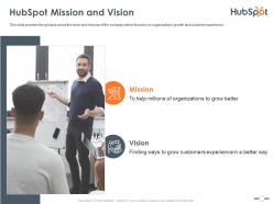 Hubspot mission and vision hubspot investor funding elevator ppt topics