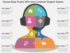 Human body puzzle with icons customer support system flat powerpoint design