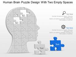 Human brain puzzle design with two empty spaces powerpoint template slide