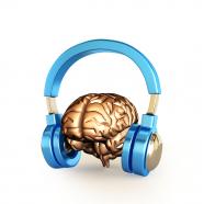 Human brain with headphone stock photo