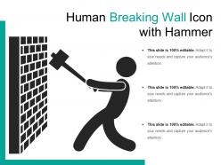 Human breaking wall icon with hammer
