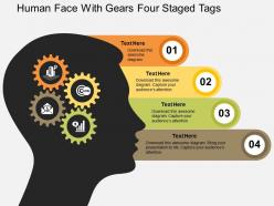 Human face with gears four staged tags flat powerpoint design