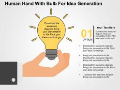 Human hand with bulb for idea generation flat powerpoint design