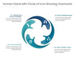 Human hand with circle of icon showing teamwork