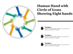 Human hand with circle of icons showing eight hands