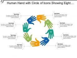 Human hand with circle of icons showing eight hands connecting