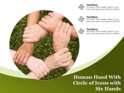 Human hand with circle of icons with six hands
