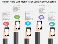 Human hand with mobiles for social communication flat powerpoint design