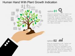 Human hand with plant growth indication flat powerpoint design