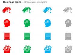 Human mind gears magnifier ppt icons graphics