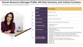 Human Resource Manager Profile With Role Summary And Various Functions