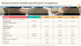 Human Resource Monthly Payroll Report Of Employees