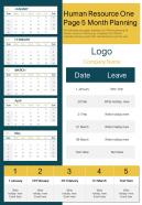 Human resource one page 5 month planning presentation report infographic ppt pdf document